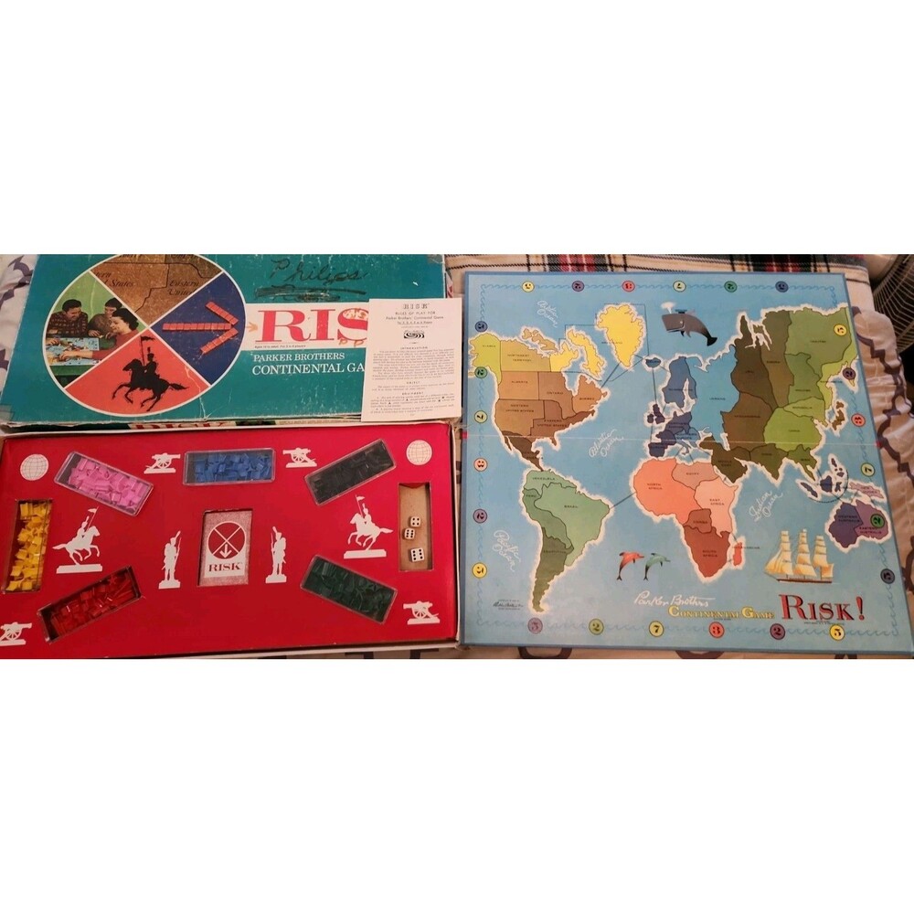 Vintage 1963 RISK Parker Brothers Continental Game 6 Color Complete 45 Cards